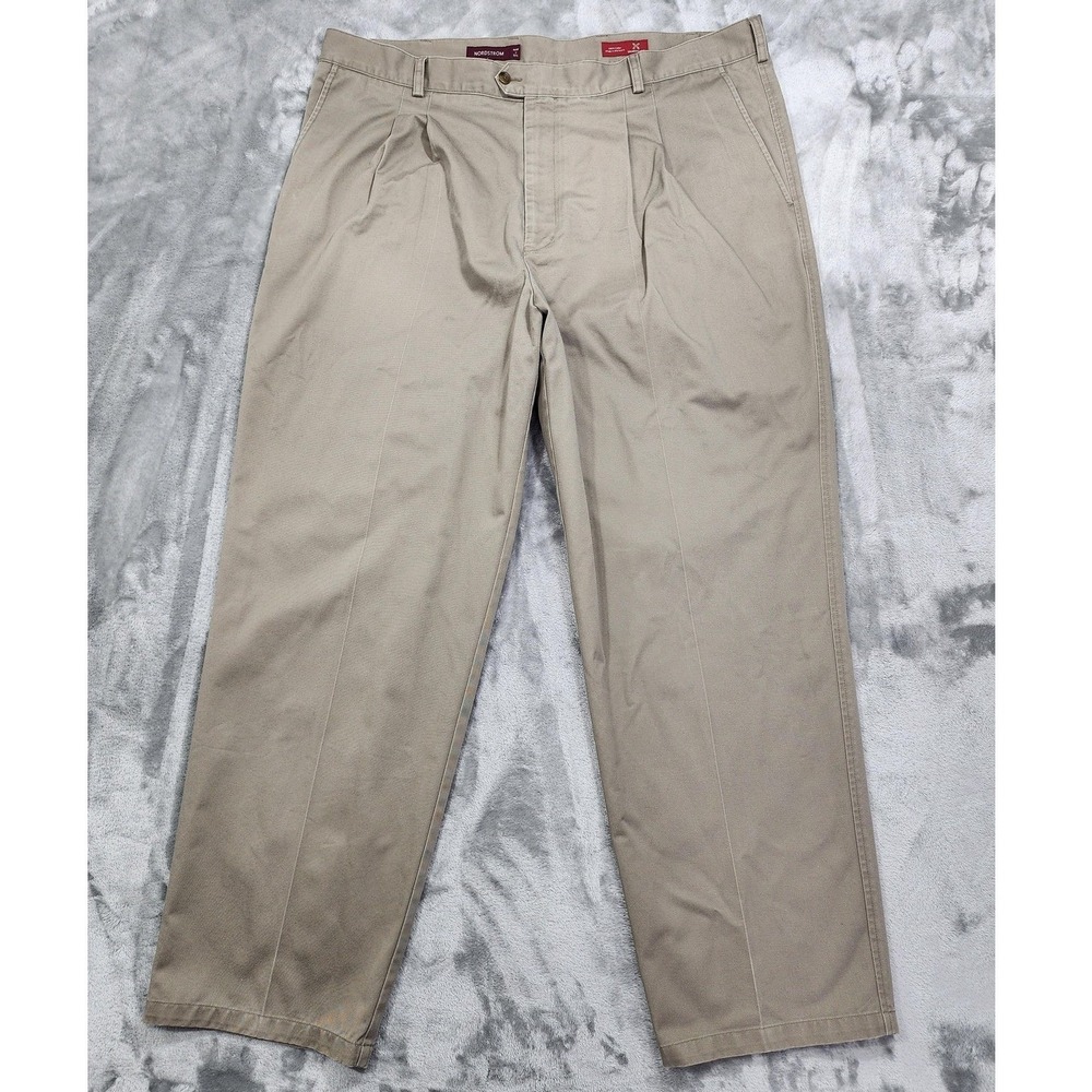 Nordstrom Pants Mens 44x32 Beige Smartcare‎ Pleated Khakis Chino Straight Leg